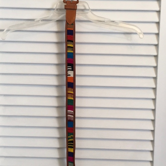 Leather belt with colorful fabric panels - Picture 2 of 4